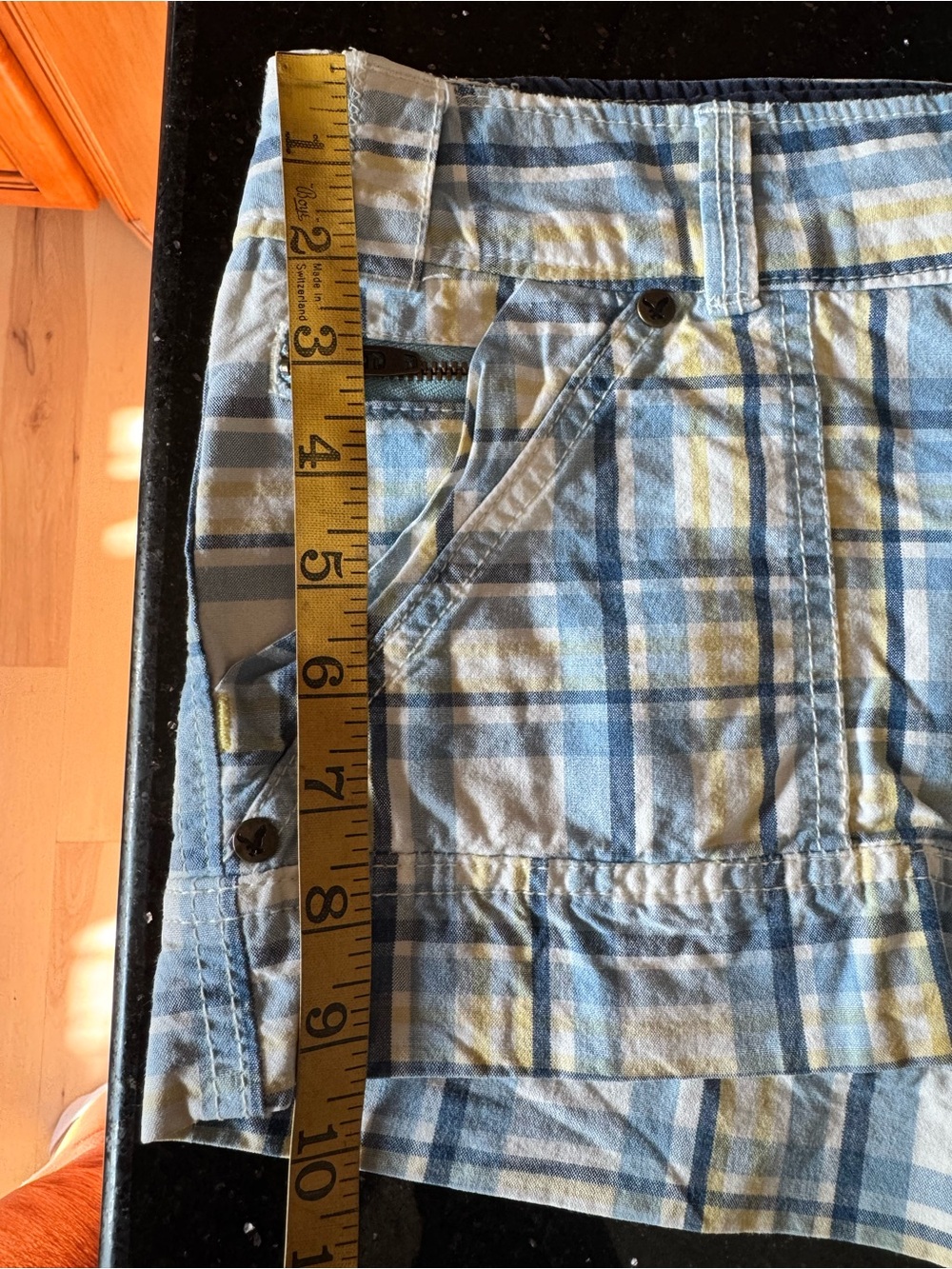 Retro AE Plaid Micro Shorts in Blue, White & Yellow - Picture 8 of 8